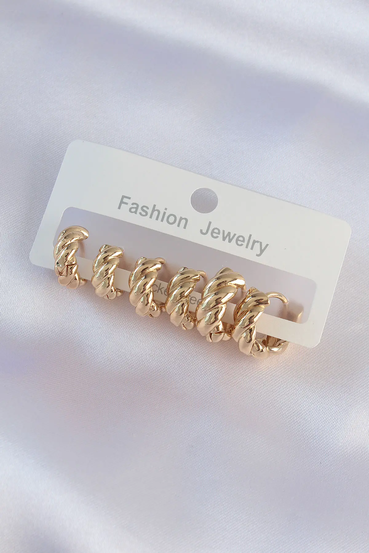 Pirinç Gold Renk Minimal Tırtıklı Küpe Seti TJ-BKP8990