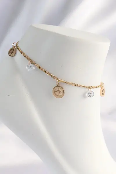 316L Çelik Gold Renk Zirkon Taşlı Yıldızlı Halhal TJ-HH1620