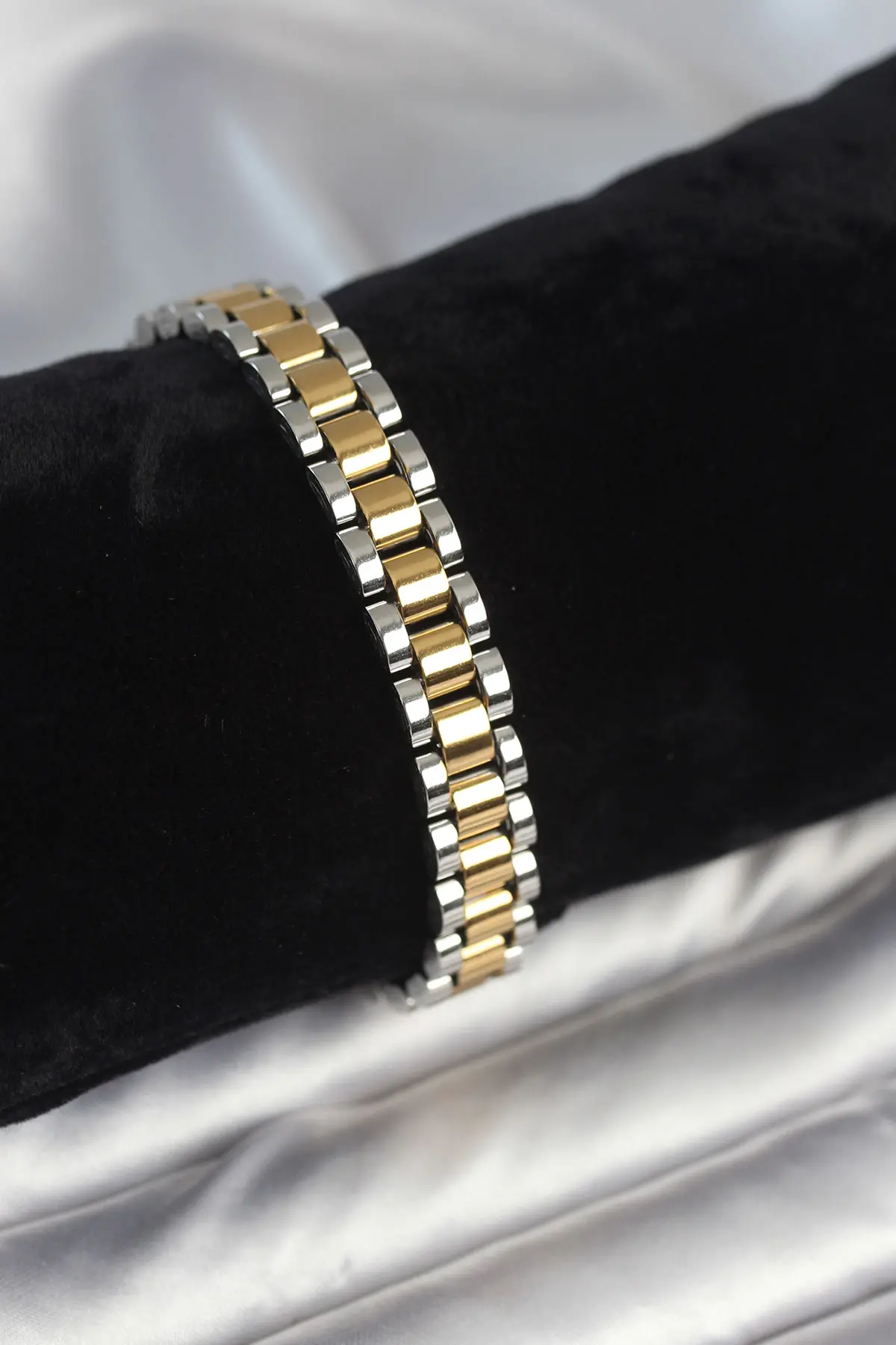 316L Çelik Gold ve Gümüş Renk 9 mm Kalınlık Erkek Bileklik TJ-EB3769