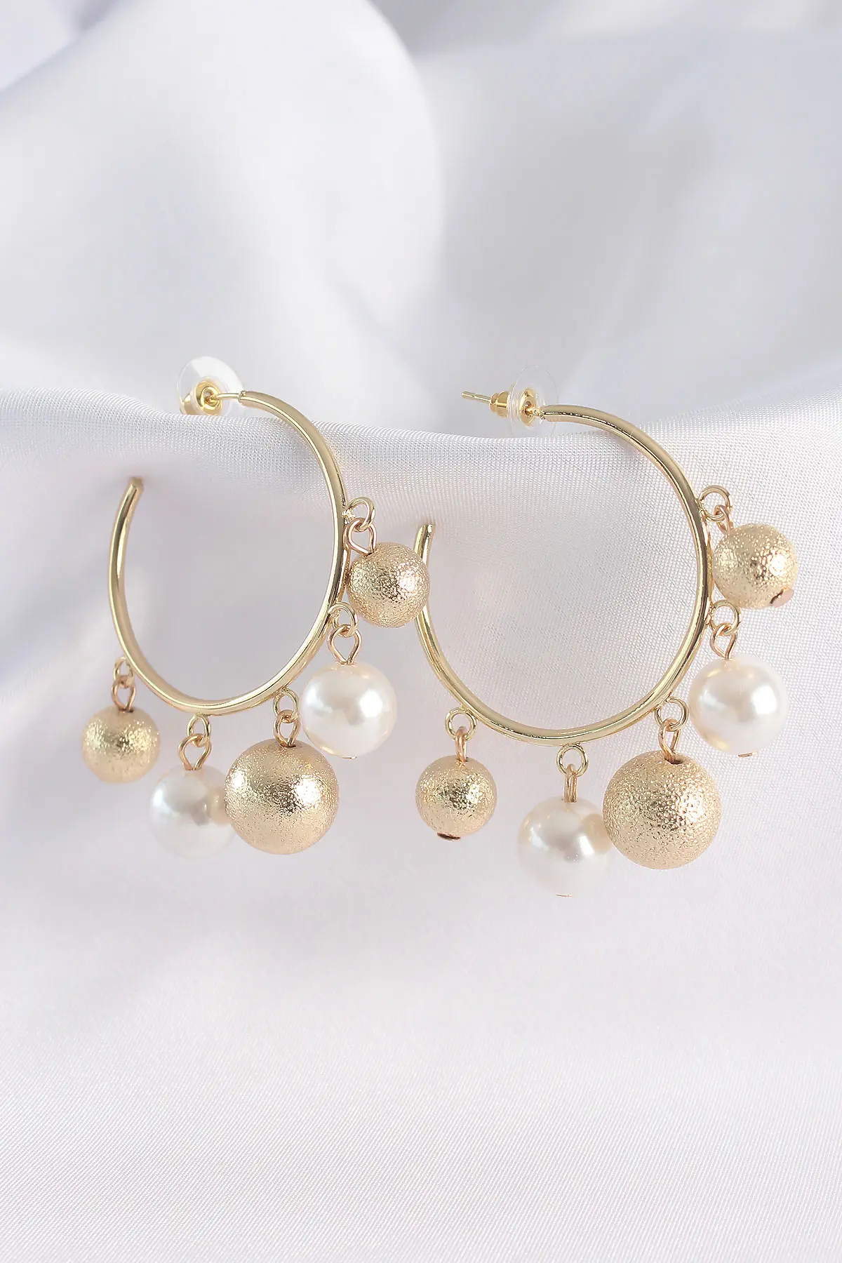 Pirinç Gold Renk Topçuk Model Halka Küpe TJ-BKP8908