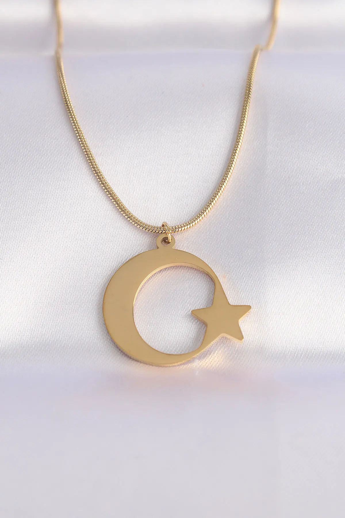316L Çelik Zincir Gold Renk Ay Yıldız Unisex Kolye TJ-BKO8699