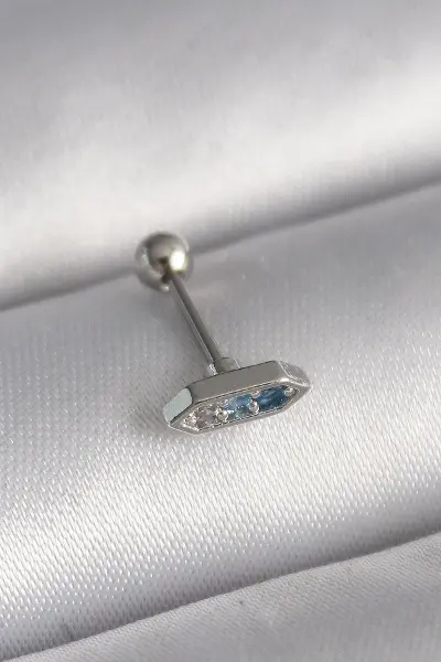316L Çelik Gümüş Renk Mavi Zirkon Taşlı Tragus Piercing TJ-PR1285