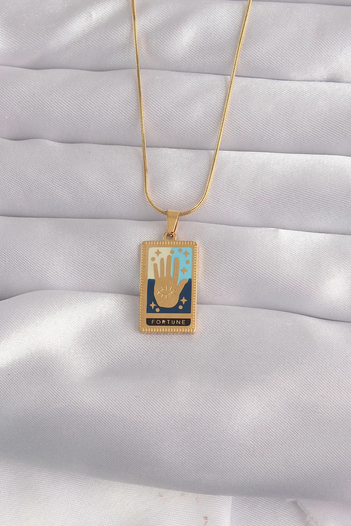 316L Çelik Gold Renk Karışık Mineli El Figür Tarot Kolye TJ-BKO9035