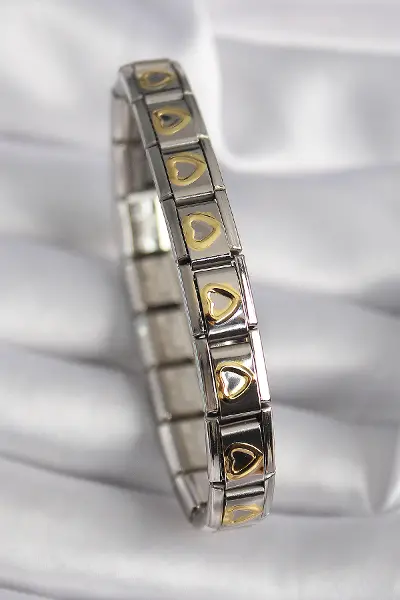 316L Çelik Gümüş Renk Gold Kalp İşleme Nomination Model Kadın Bileklik TJ-BB6481