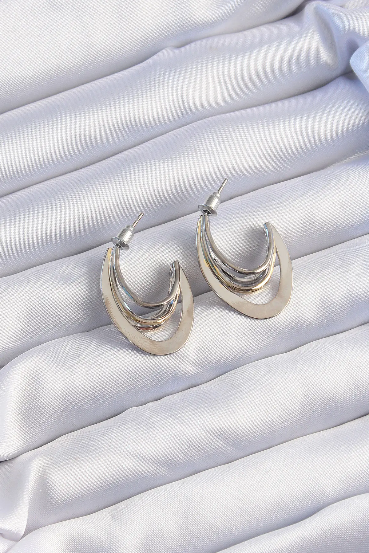 Pirinç Gold Gümüş Renkli Düz Plaka Halka Küpe TJ-BKP9229