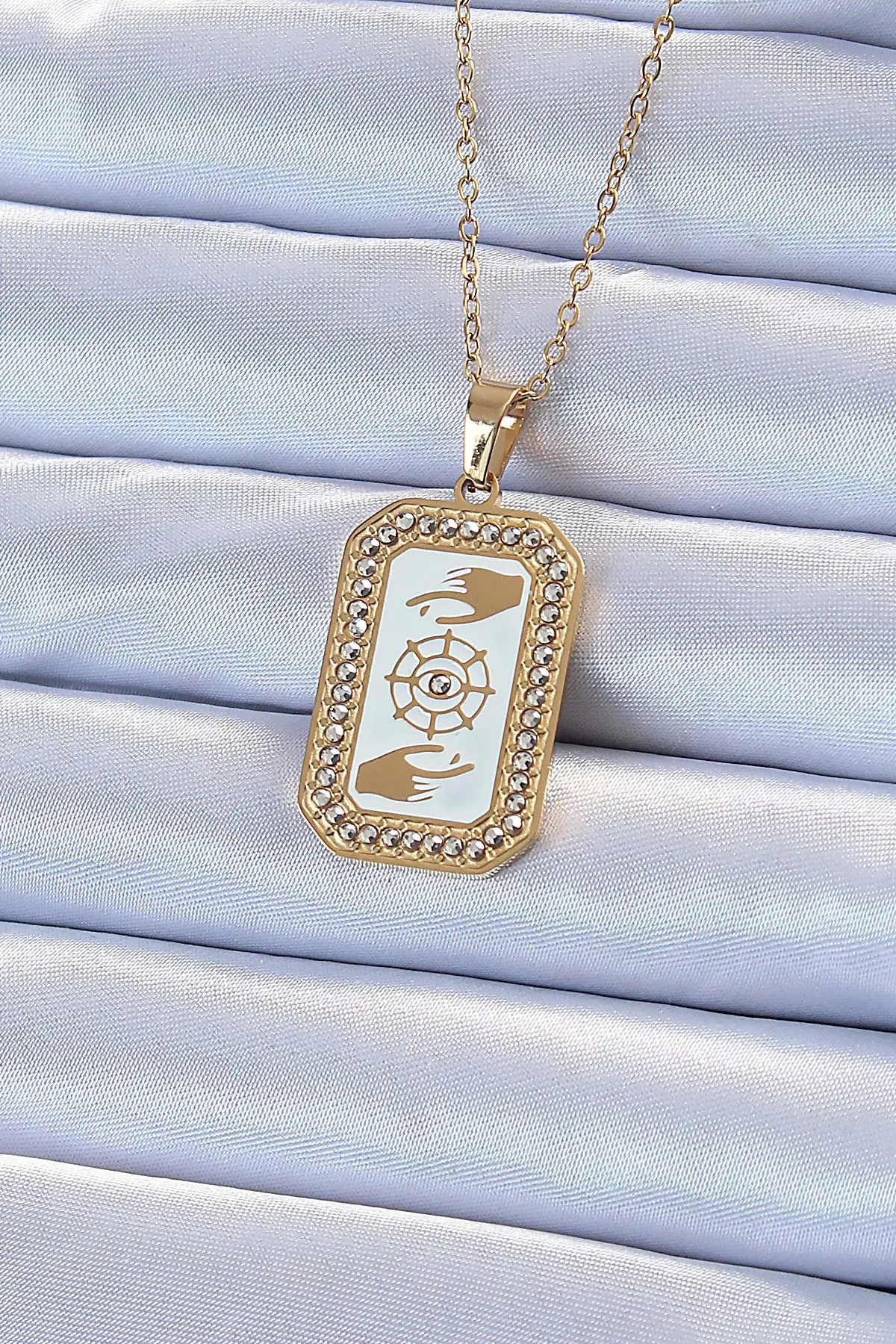 316L Çelik Zincir Renk Mineli Zirkon Taşlı Göz Figür Tarot Kolye TJ-BKO9217