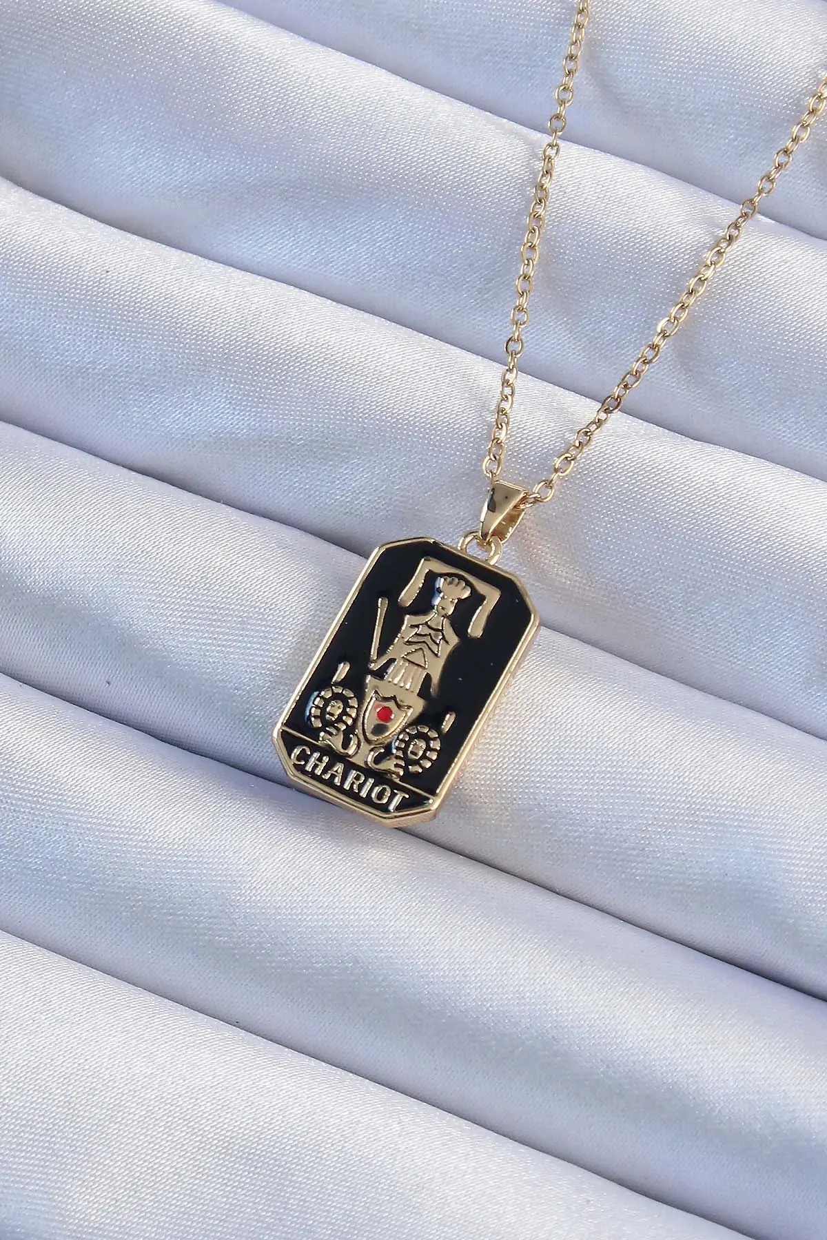 316L Çelik Zincir Renk Siyah Mineli Tarot Kolye TJ-BKO9247