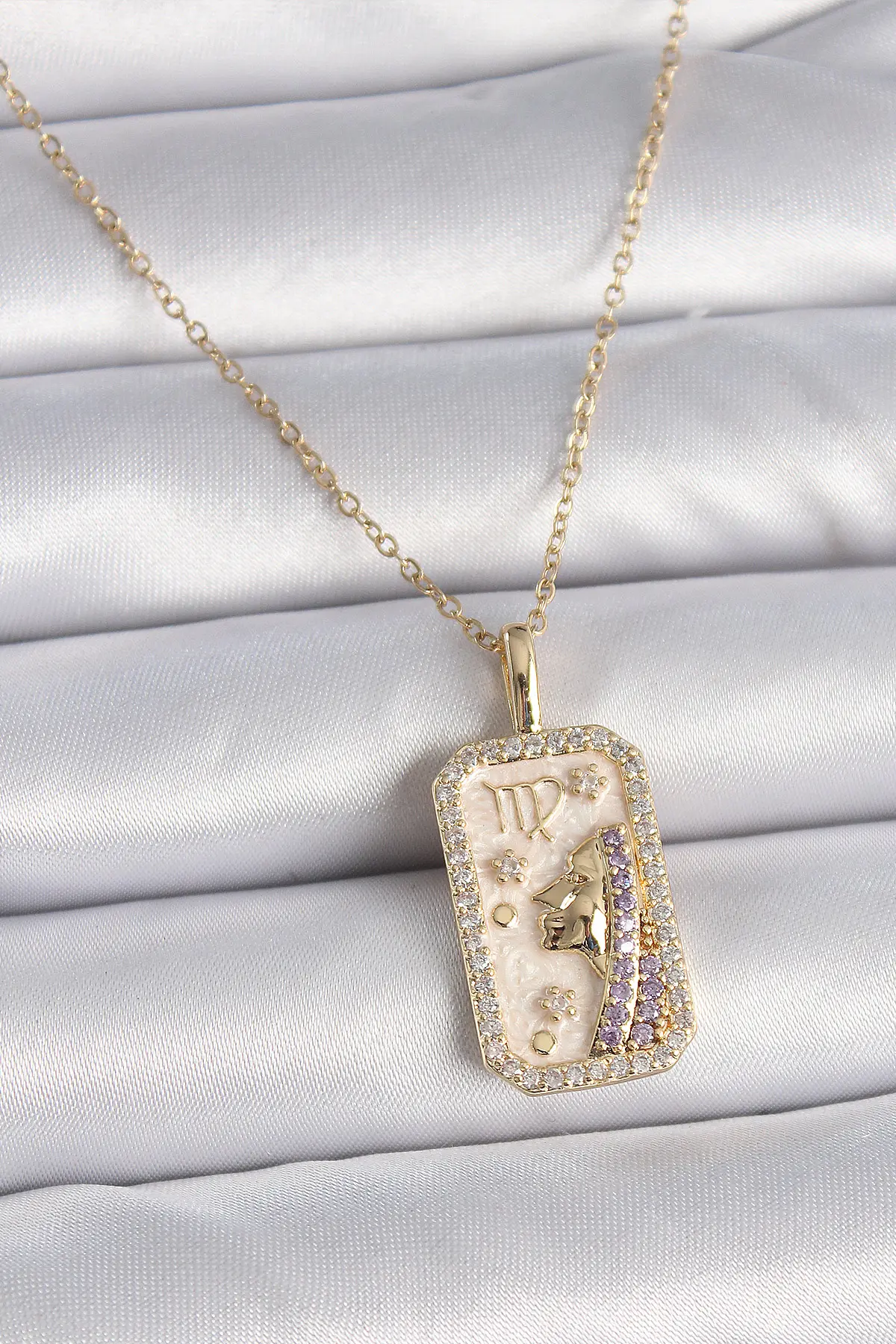 316L Çelik Gold Renk Zincir Başak Burcu Zirkon Taşlı Kadın Kolye TJ-BKO9461