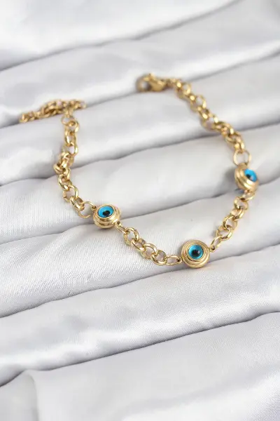 316L Çelik Nazar Model Gold Renk Kadın Bileklik TJ-BB8166