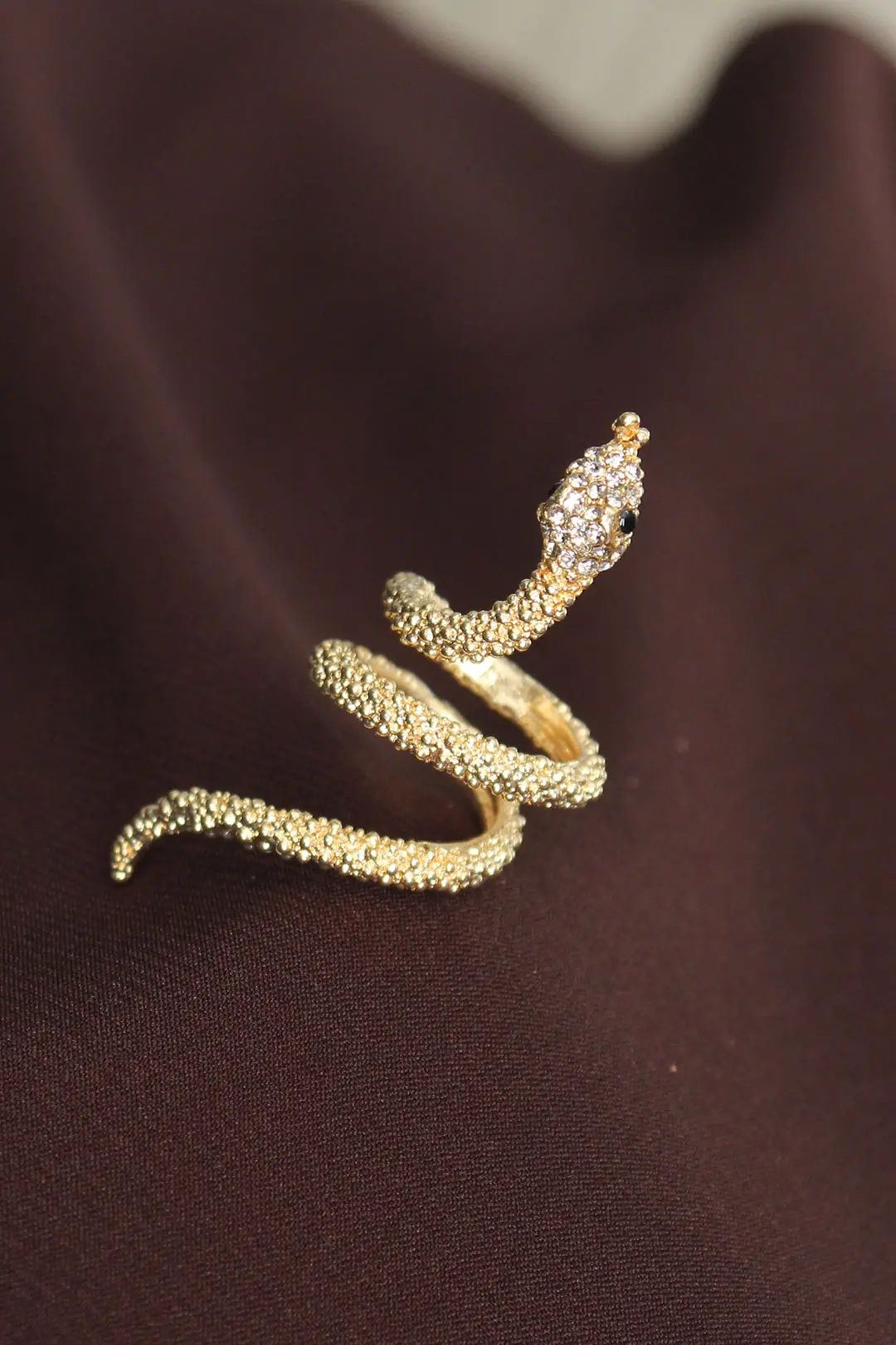 Ayarlanabilir Gold Renk Zirkon Taşlı Yılan Yüzük TJ-BYK2237