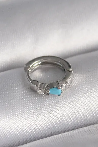 316L Çelik Gümüş Renk Zirkon Taşlı Mavi Boncuk Detay Tragus Piercing TJ-PR1325