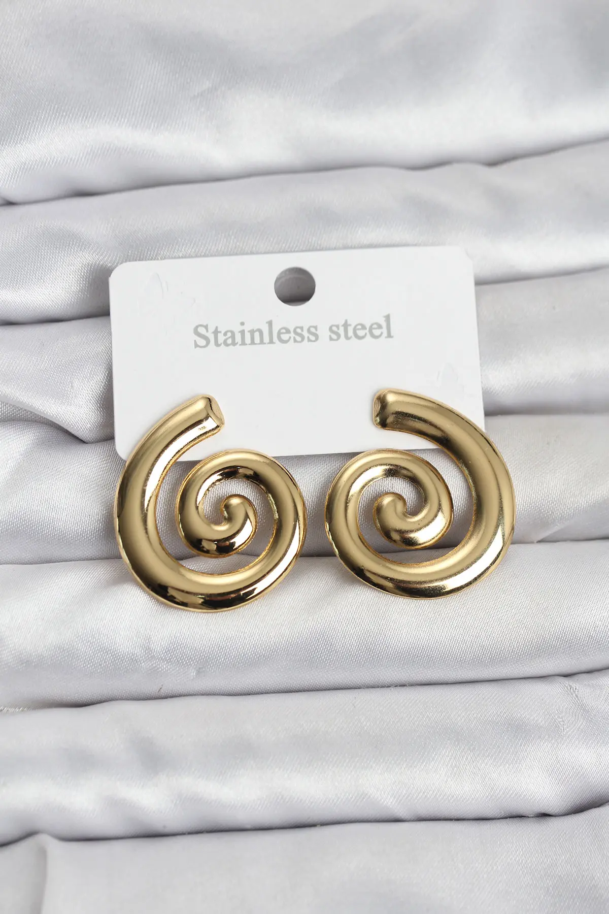 316L Çelik Gold Renk Sarmal Modelli Kadın Küpe TJ-BKP11508