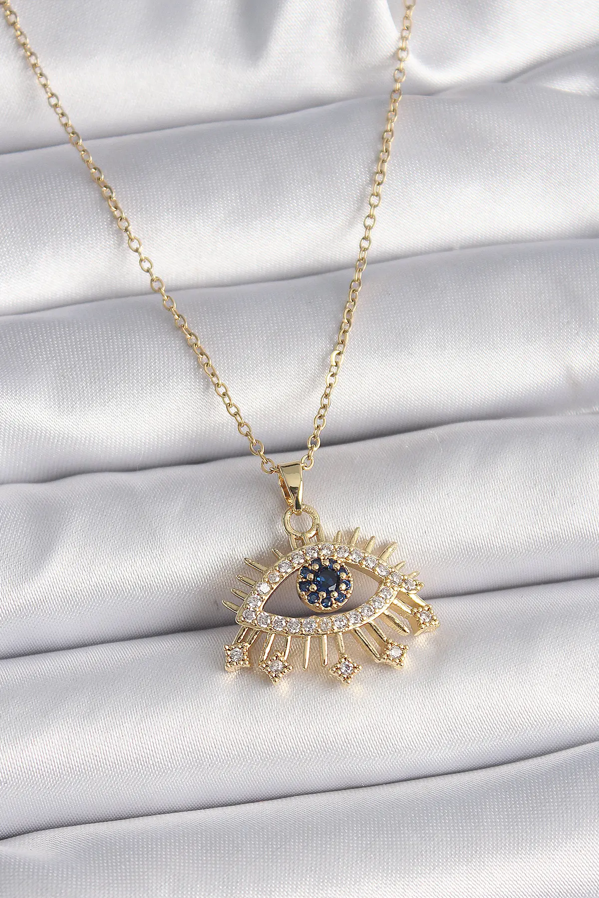 316L Çelik Gold Renk Zincir Zirkon Taşlı Göz Model Kadın Yüzük TJ-BKO9563
