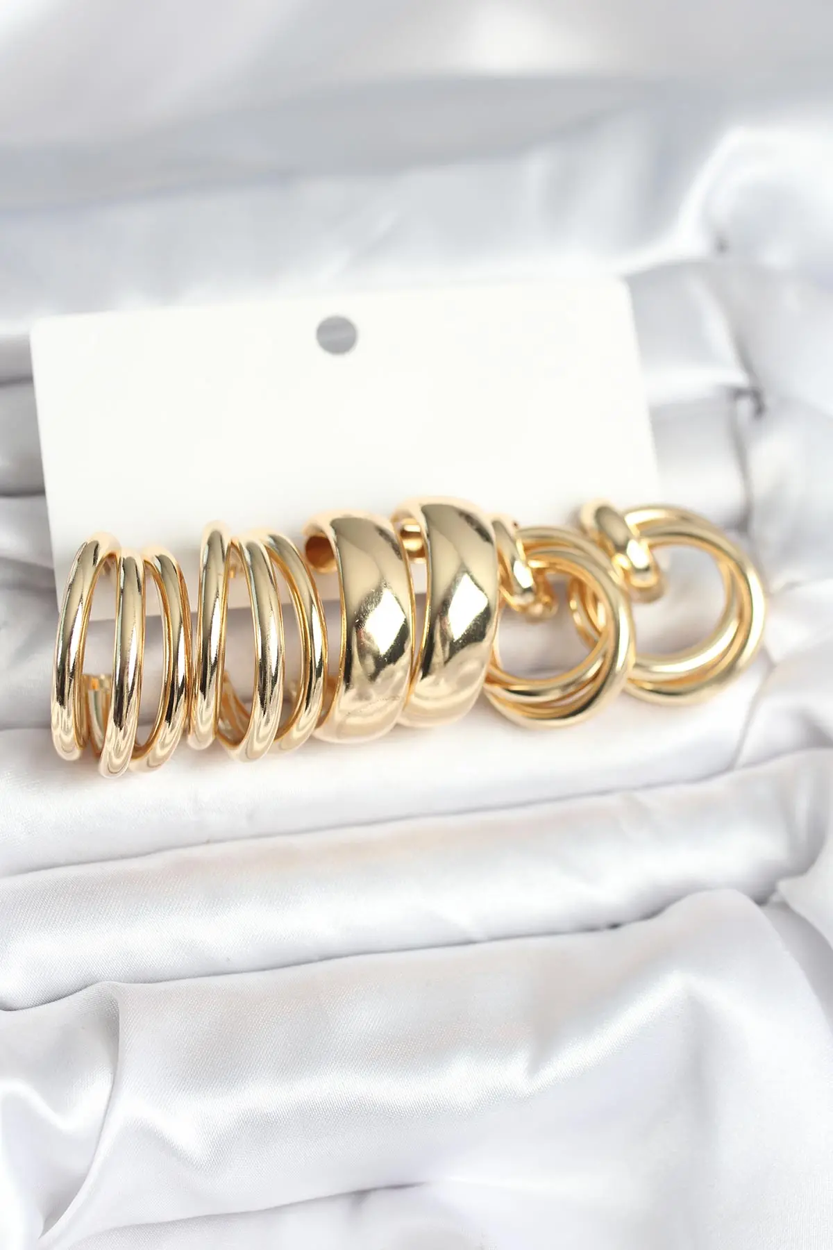 Pirinç Gold Renk 3 Çift Vintage Kadın Küpe Seti TJ-BKP11382