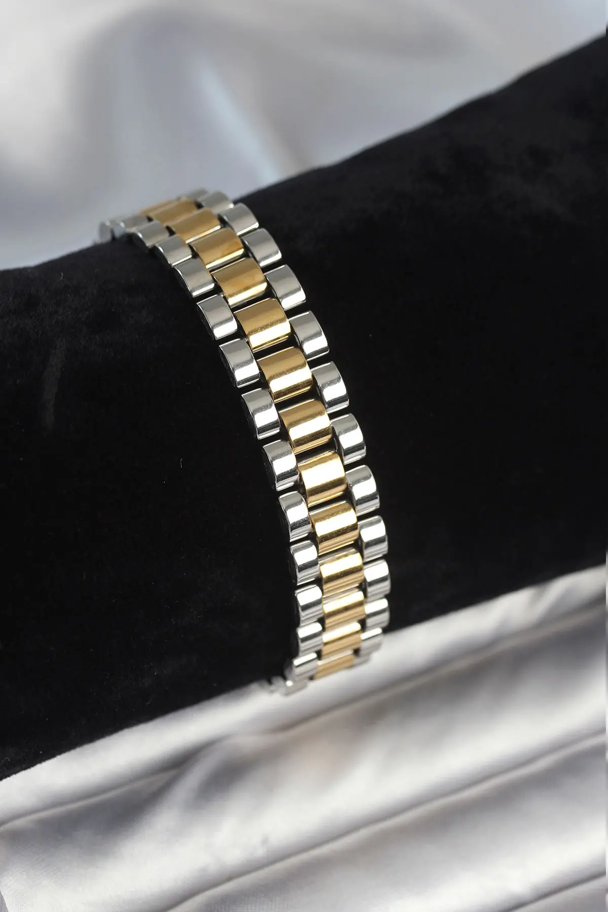 316L Çelik Gold ve Gümüş Renk 12 mm Kalınlık Erkek Bileklik TJ-EB3775