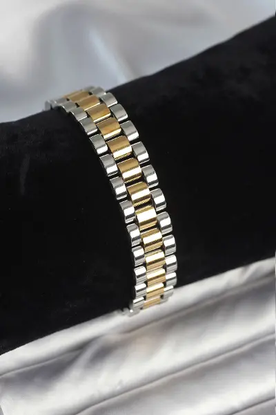 316L Çelik Gold ve Gümüş Renk 12 mm Kalınlık Erkek Bileklik TJ-EB3775