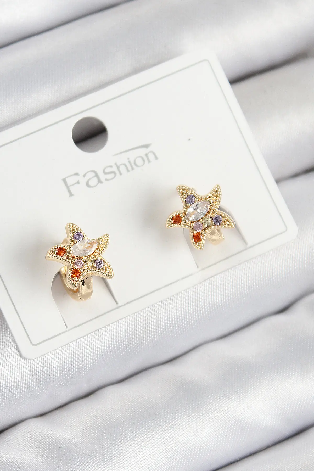 Pirinç Zirkon Taşlı Yıldız Model Gold Renk Çocuk Küpe TJ-BKP11200