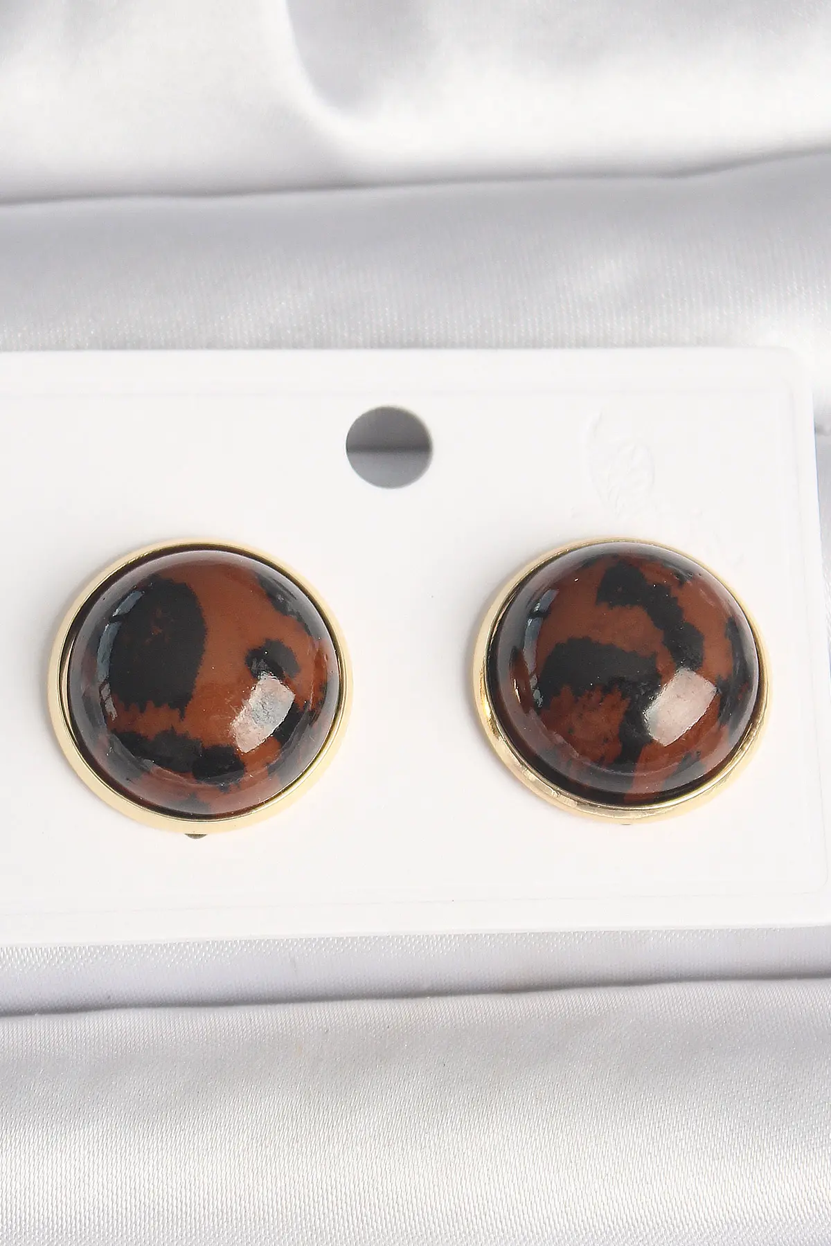 Pirinç Gold Renk 3D Daire Leopar Model Kadın Küpe TJ-BKP10347