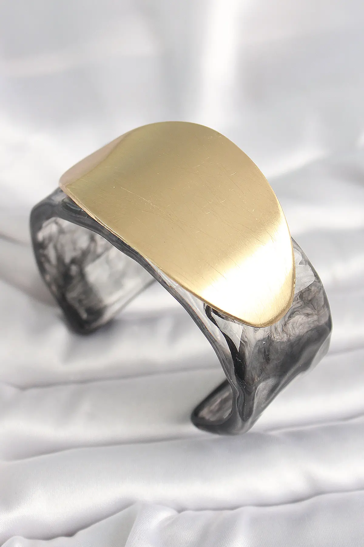 Siyah Mermer Desen Akrilik Plastik Gold Oval Plaka Model Vintage Kadın Bilezik TJ-BB6683