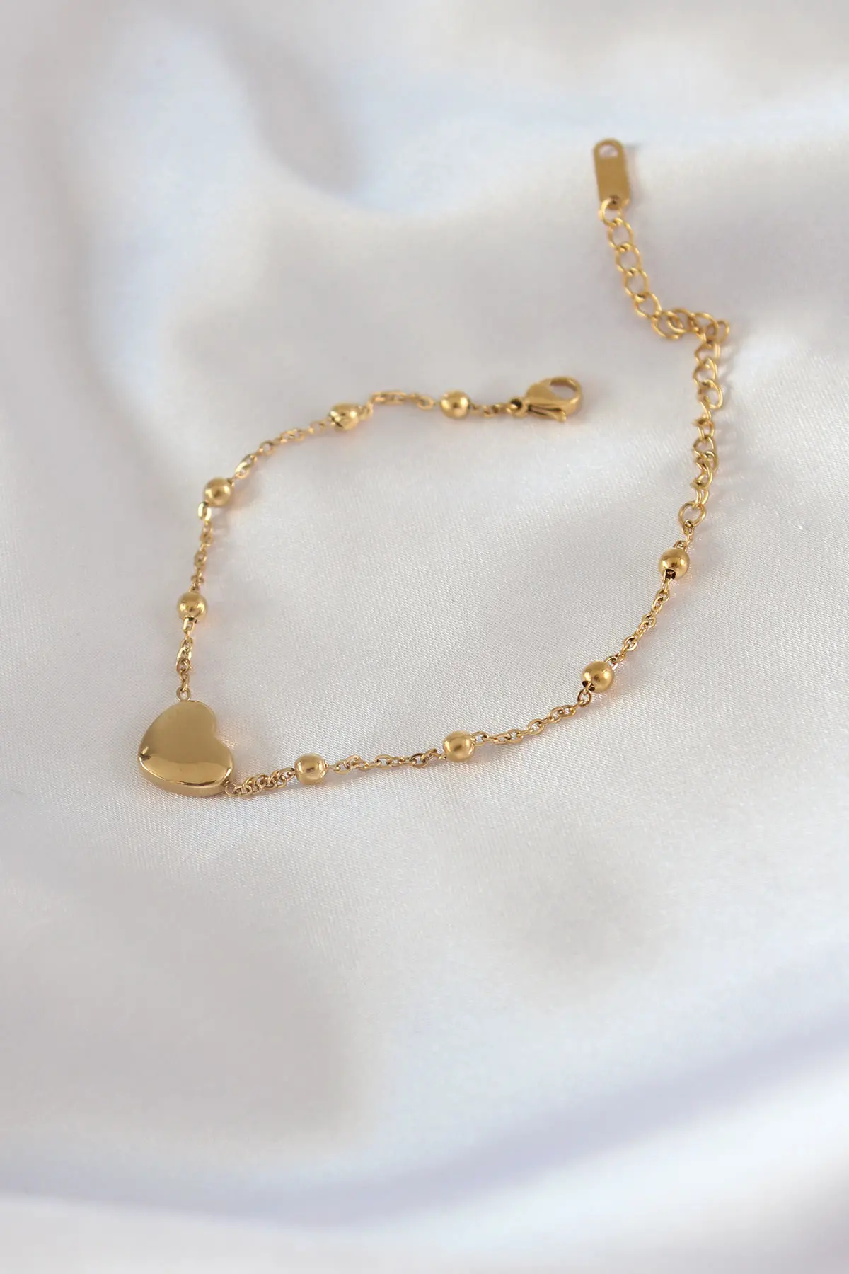 316L Çelik Gold Renk Kalp Model Minimal Top Detay Kadın Bileklik - TJ-BB5434