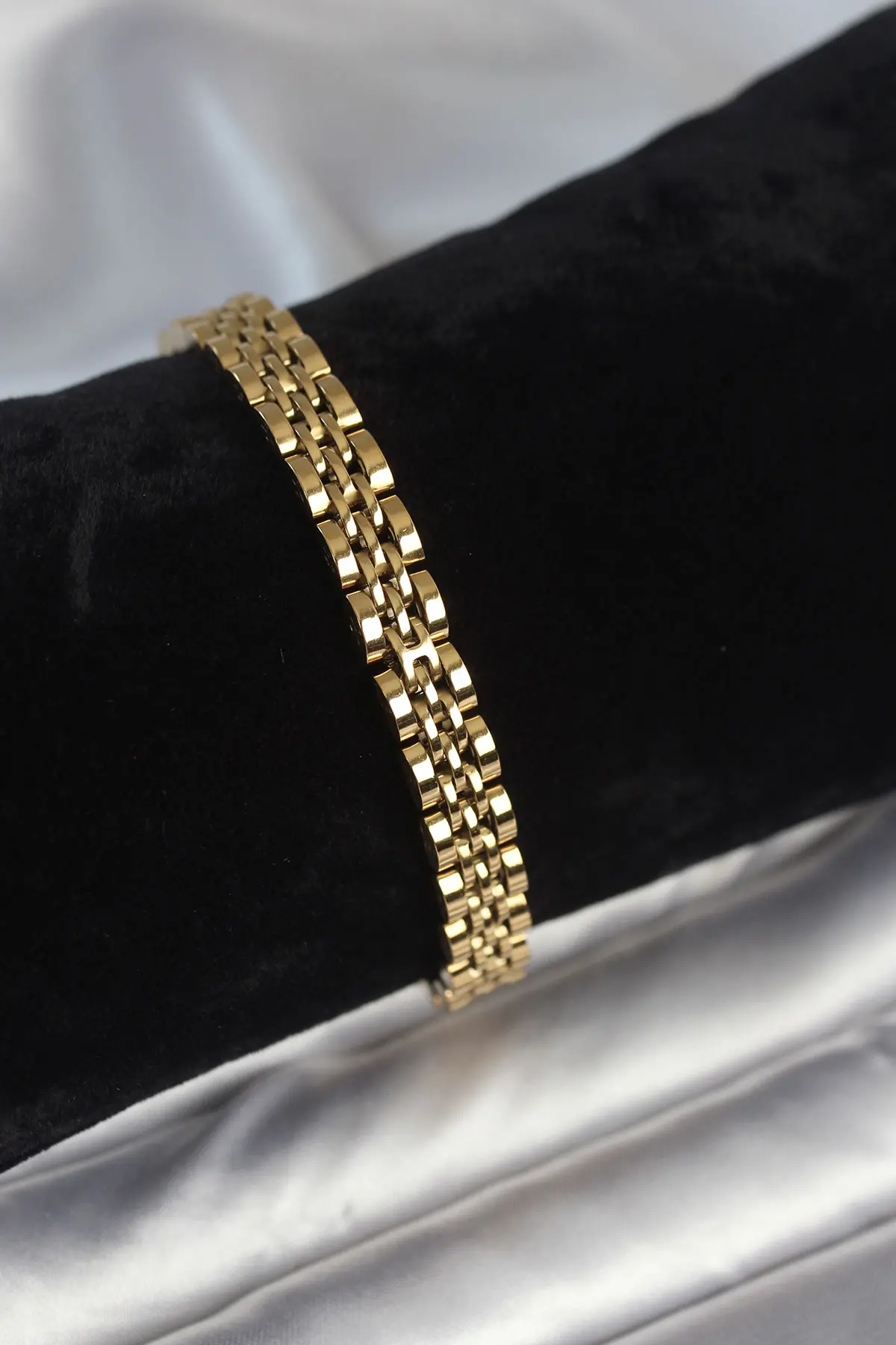 316L Çelik 7 mm Kalınlıkta Gold Renkli Erkek Bileklik TJ-EB3767