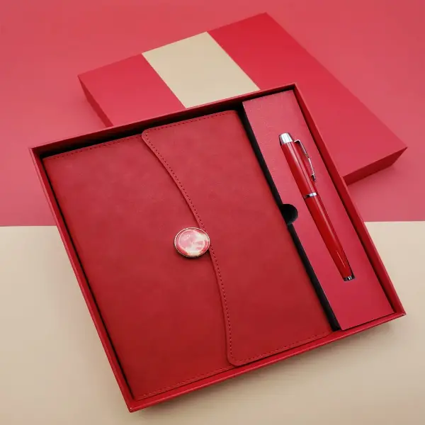Çizgili Defter Ve Metal Kalem Seti Kırmızı