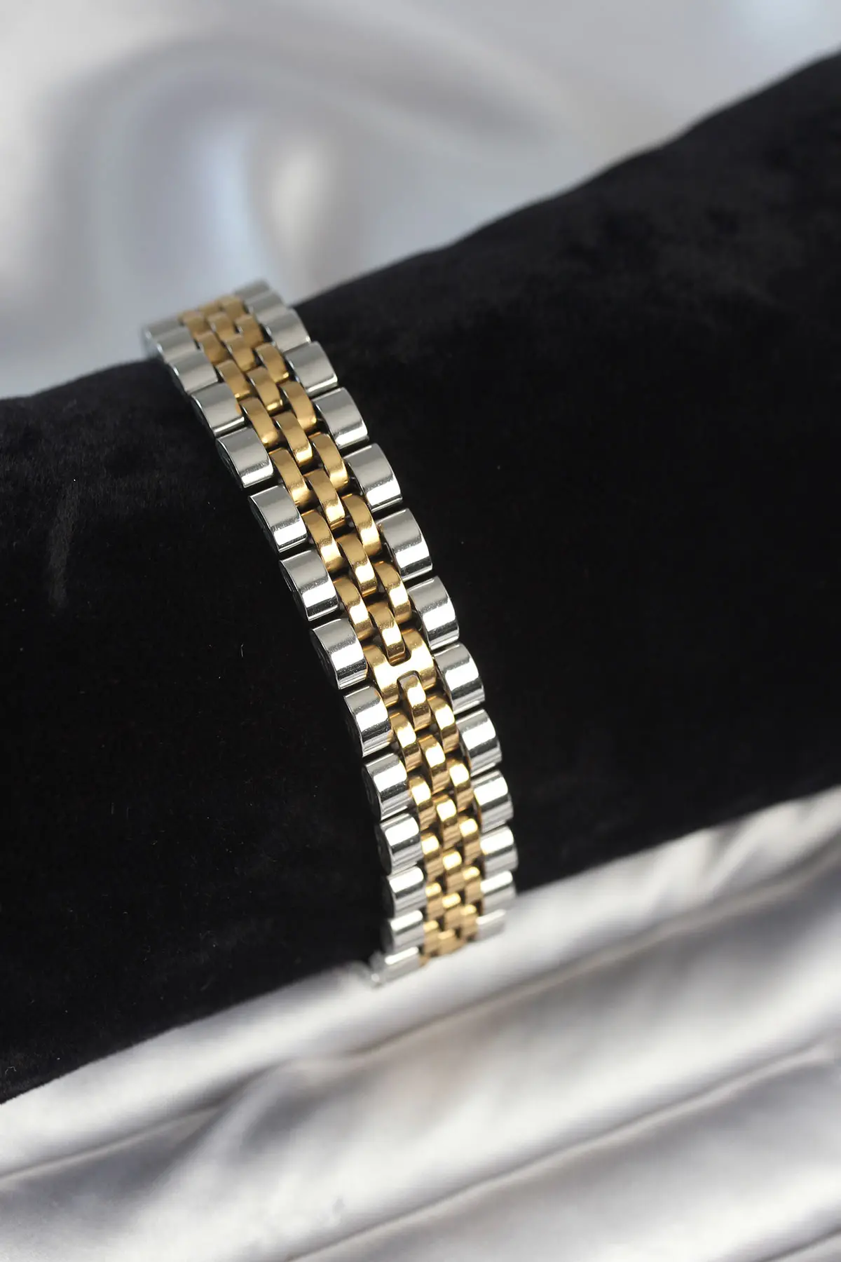 316L Çelik 12 mm Kalınlıkta Gold ve Gümüş Renkli Erkek Bileklik TJ-EB3778