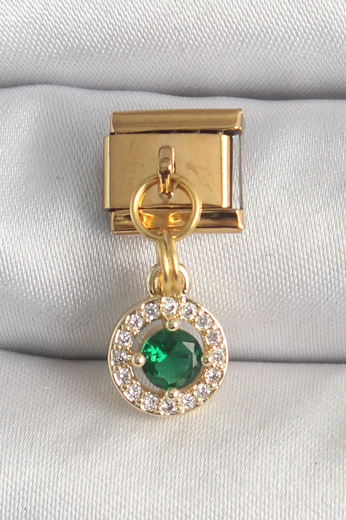 316L Çelik Gold Renk Sallantı Yeşil Zirkon Taşlı Nomination Charm TJ-BC1344