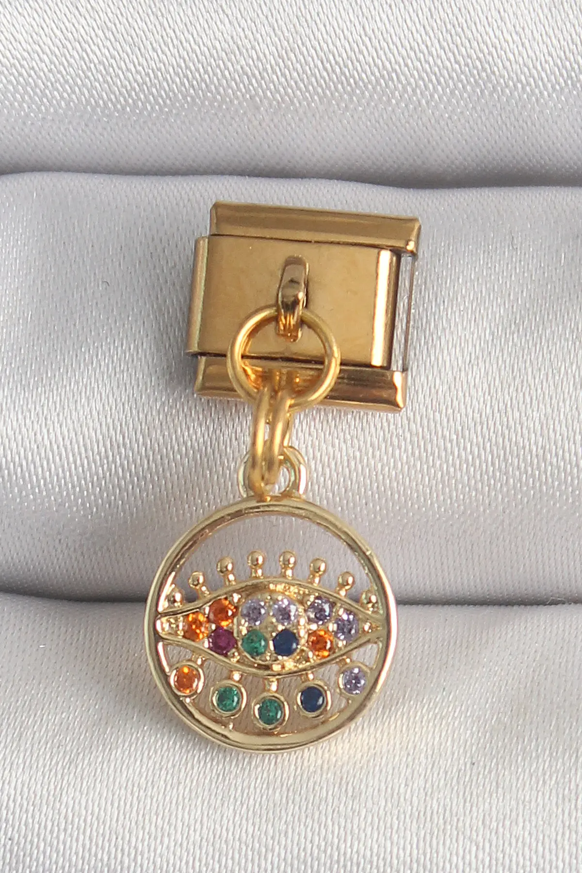 316L Çelik Gold Renk Sallantı Renkli Zirkon Taşlı Göz Model Nomination Charm TJ-BC1346