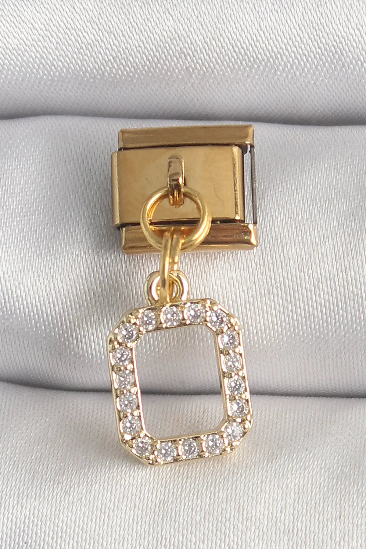 316L Çelik Gold Renk Sallantı Kare Zirkon Taşlı Nomination Charm TJ-BC1350