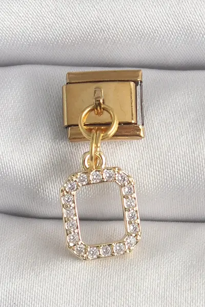 316L Çelik Gold Renk Sallantı Kare Zirkon Taşlı Nomination Charm TJ-BC1350