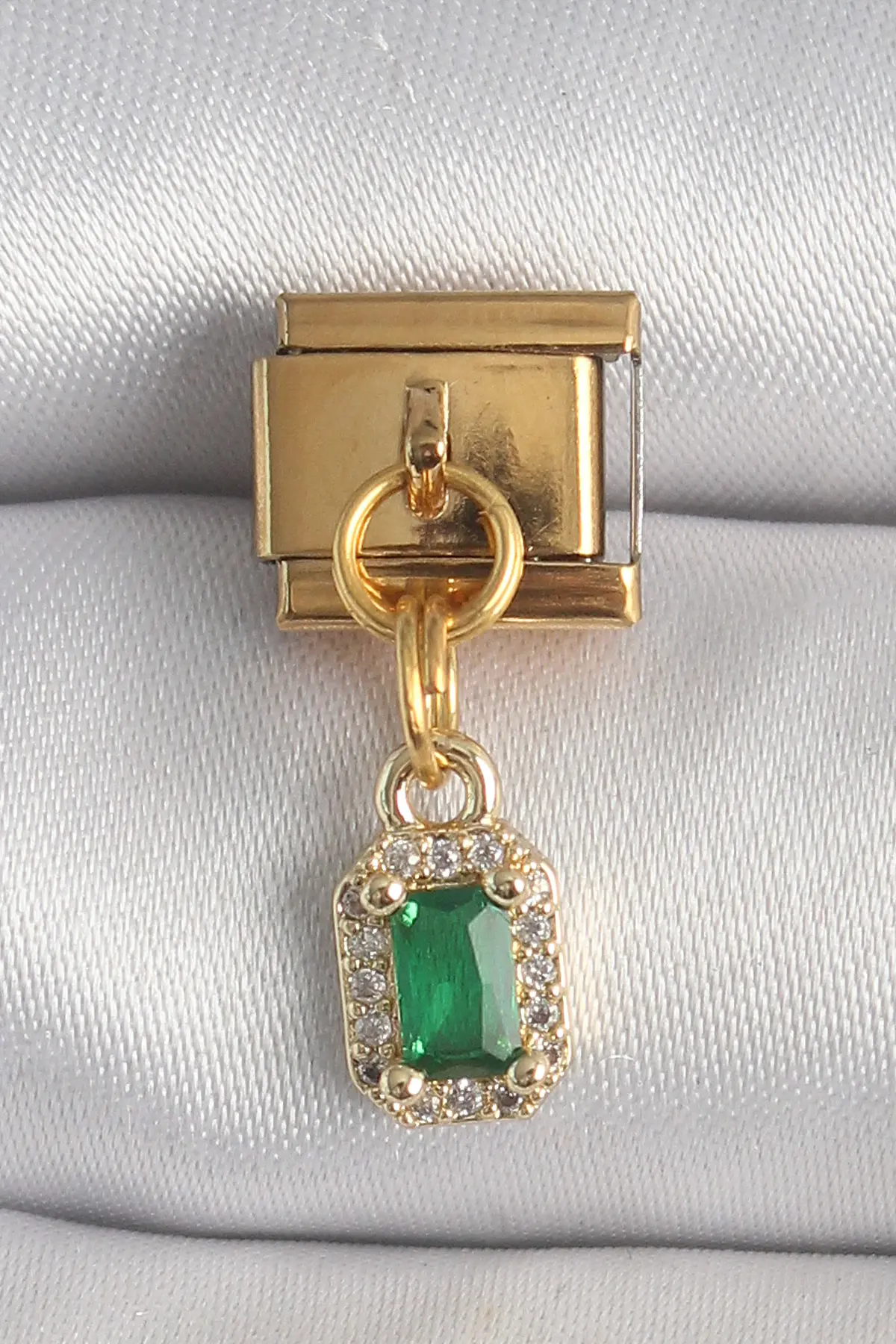 316L Çelik Gold Renk Sallantı Kare Yeşil Zirkon Taşlı Nomination Charm TJ-BC1352