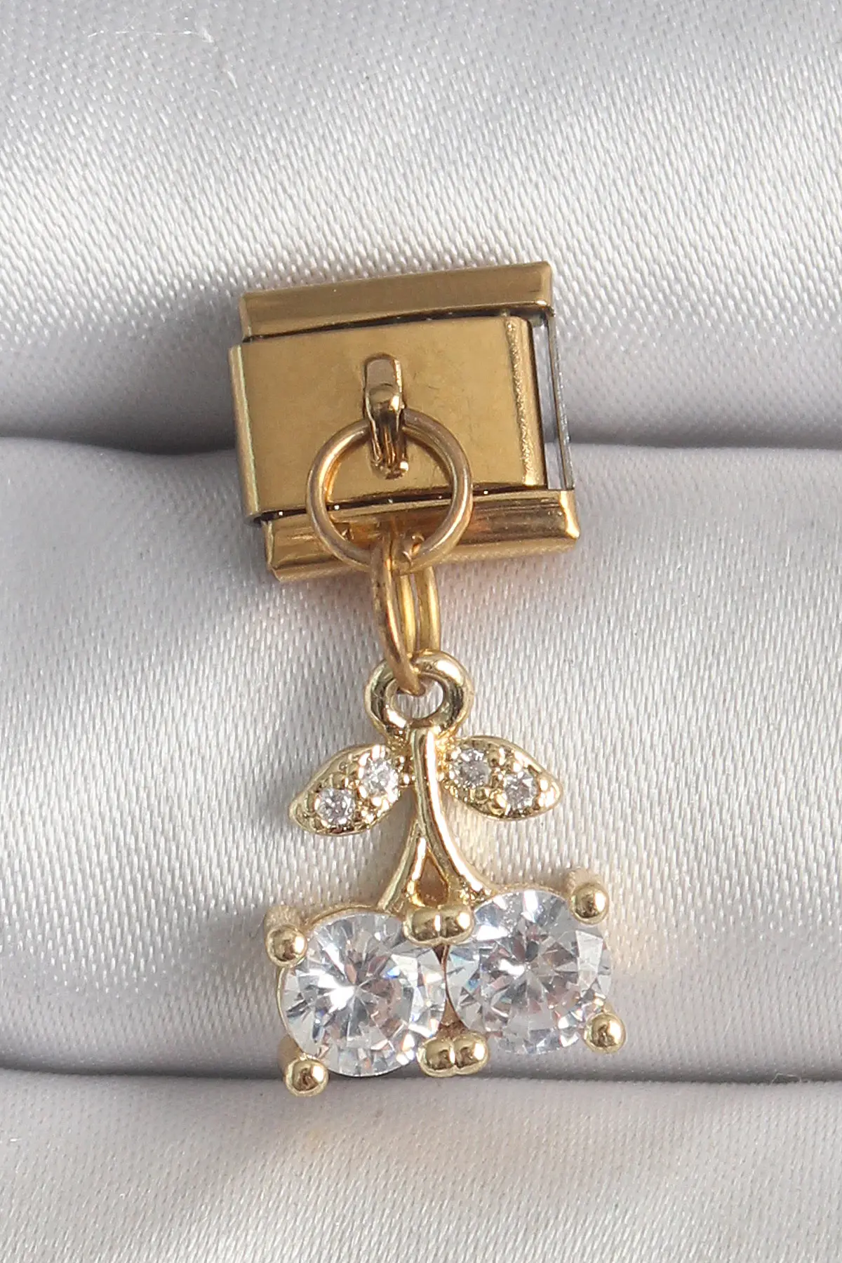316L Çelik Gold Renk Sallantı Zirkon Taşlı Kiraz Model Nomination Charm - TJ-BC1356