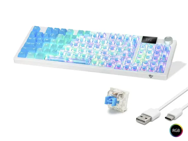 Kablosuz Mekanik Klavye Rgb Blue Switch 95 Tuş - Mavi Beyaz MF1705M