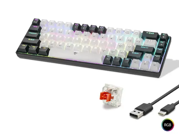Mekanik Klavye Tri Mod Rgb Red Switch - Beyaz Siyah MF1703W