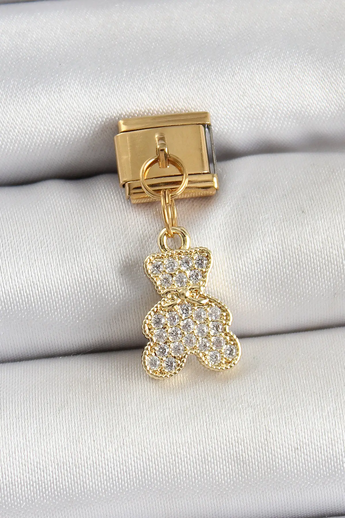 316L Çelik Sallantılı Zirkon Taşlı Ayıcık Model Gold Renk Nomination Charm TJ-BC1432