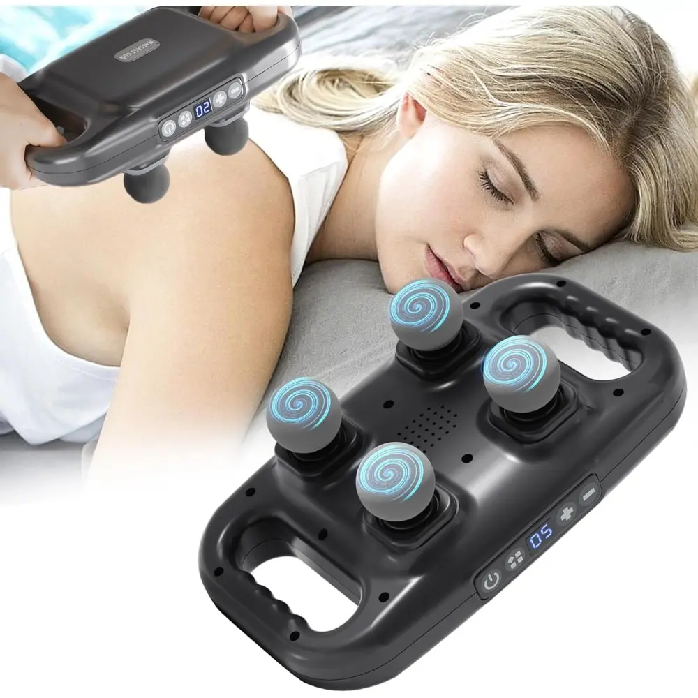 4 Başlıklı Masaj Tabancası Ergonomik Derin Doku Sırt ve Boyun Masaj Aleti Ağrı ve Sızı Giderici