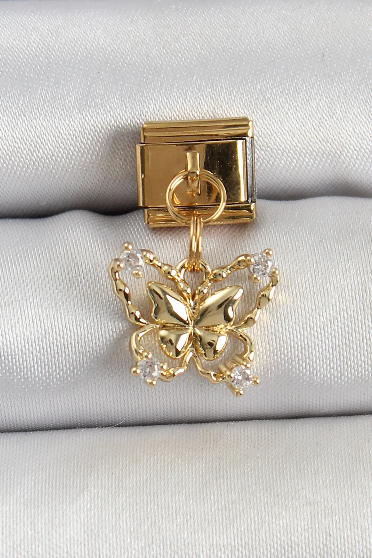 316L Çelik Sallantılı Zirkon Taşlı Model Gold Renk Nomination Charm TJ-BC1408