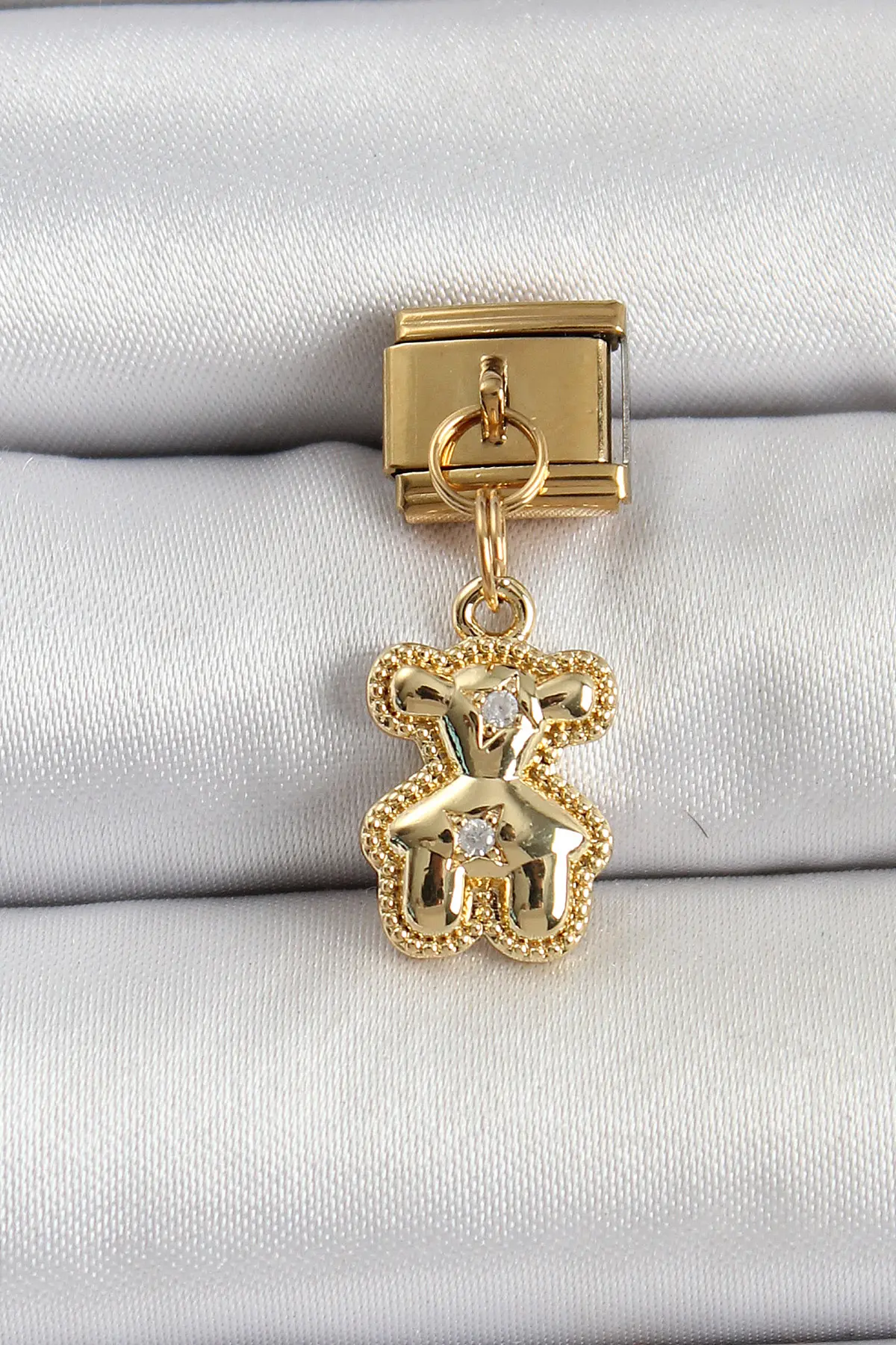 316L Çelik Sallantılı Zirkon Taşlı Ayıcık Model Gold Renk Nomination Charm TJ-BC1410