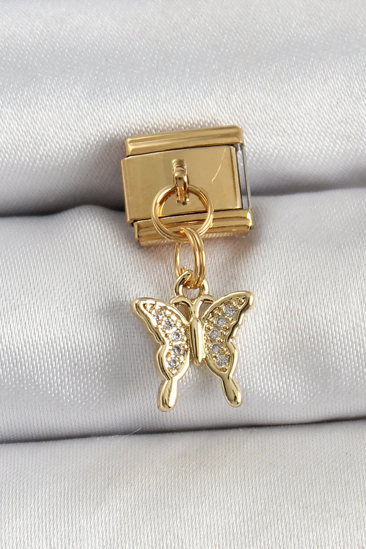 316L Çelik Sallantılı Zirkon Taşlı Model Gold Renk Nomination Charm TJ-BC1414