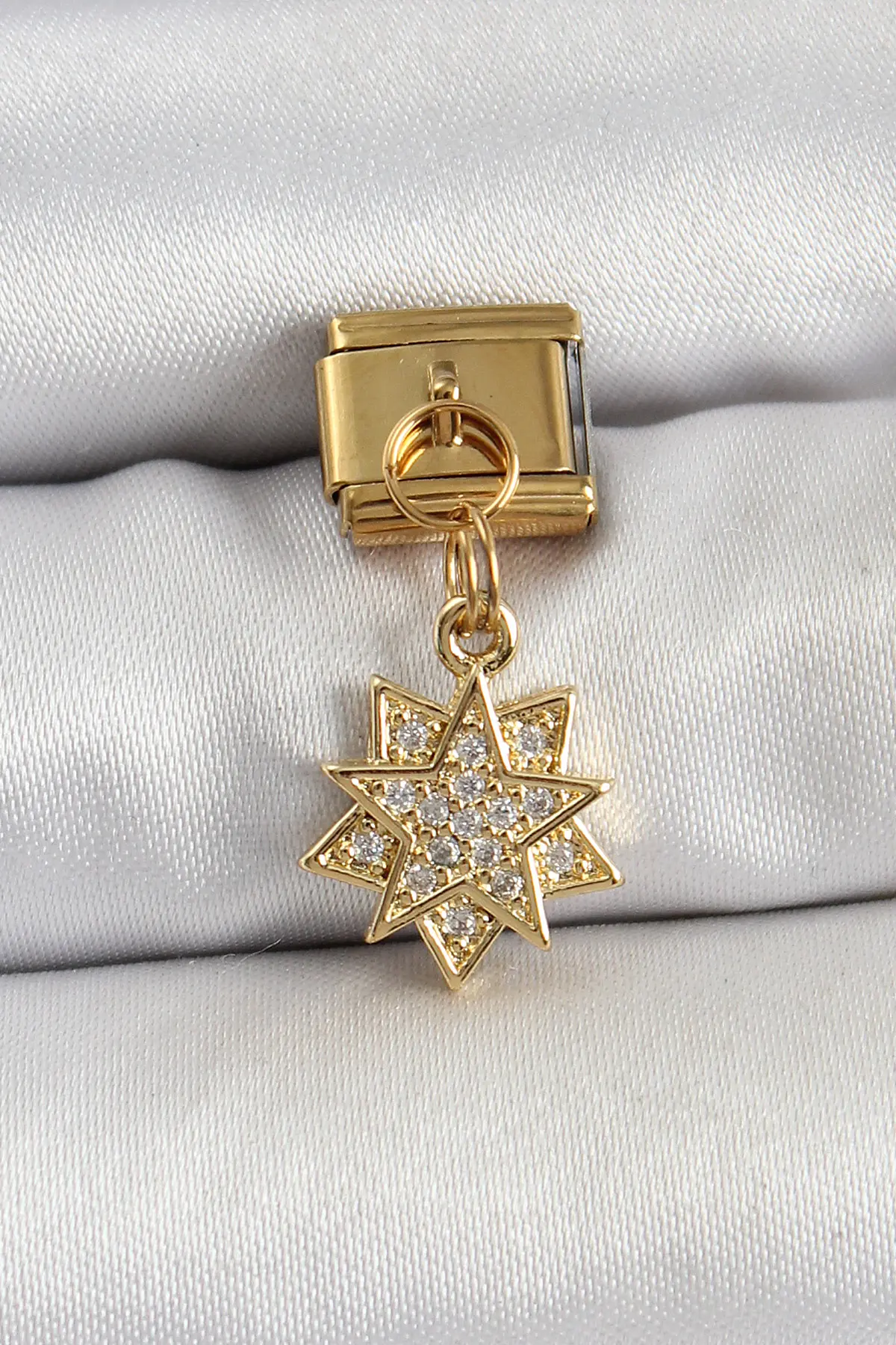 316L Çelik Sallantılı Zirkon Taşlı Yıldız Model Gold Renk Nomination Charm TJ-BC1416