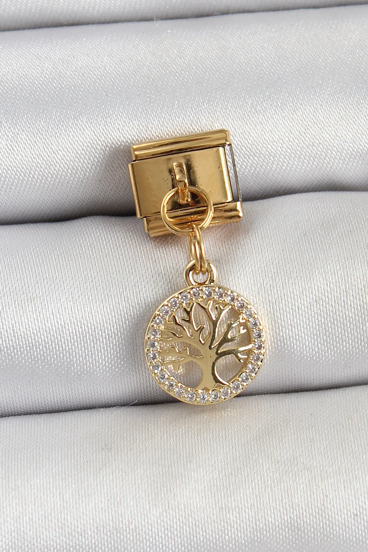 316L Çelik Sallantılı Zirkon Taşlı Hayat Ağacı Model Gold Renk Nomination Charm TJ-BC1422