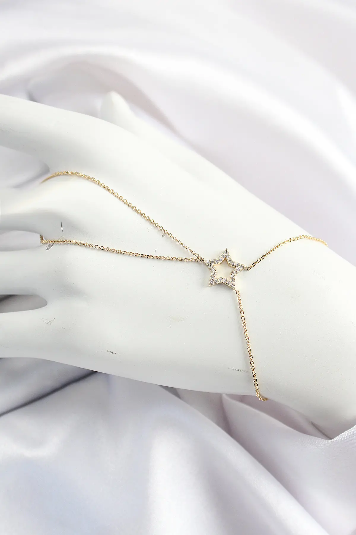 Pirinç Gold Renk Zirkon Taşlı Yıldız Model Şahmeran - TJ-SN678