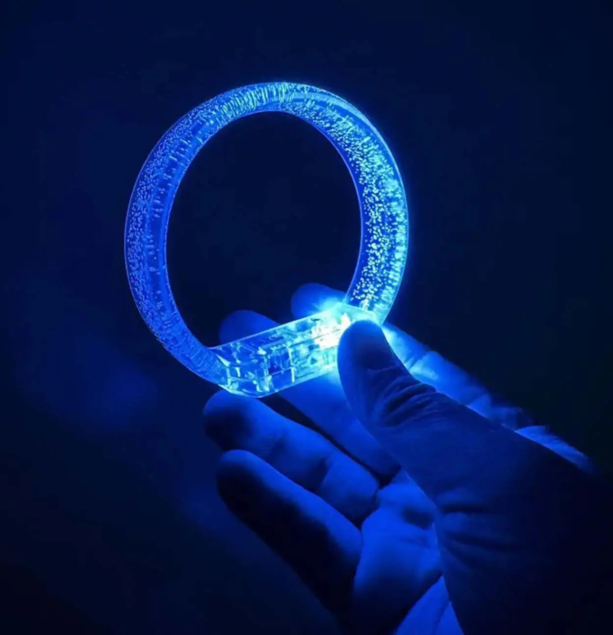Mavi Led Işıklı Baskı Yapılabilen Pilli Bileklik Bilezik 1,5 cm Genişlik