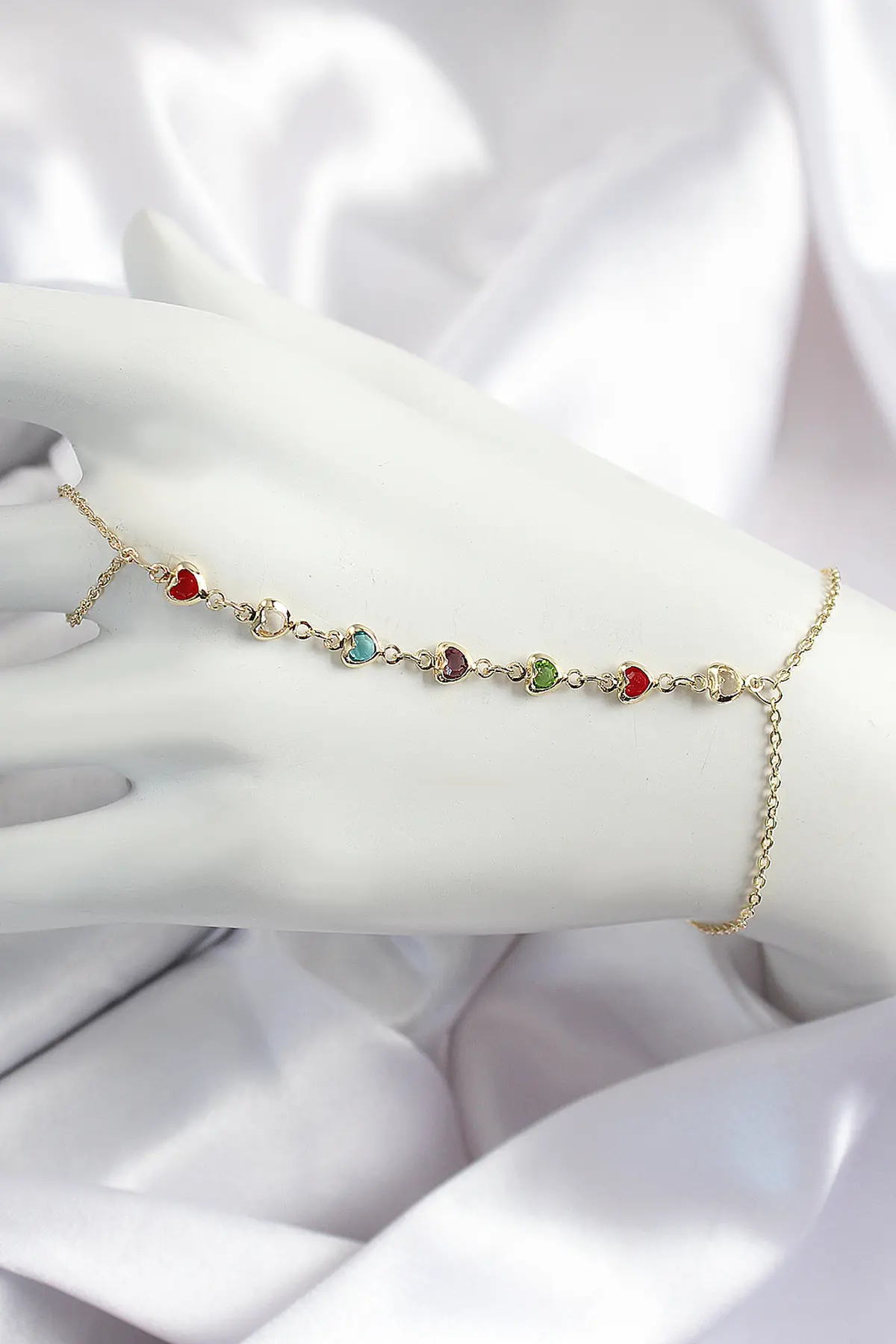 Pirinç Renkli Kalpli Zirkon Taşlı Y Model Gold Renk Kadın Şahmeran TJ-SN680