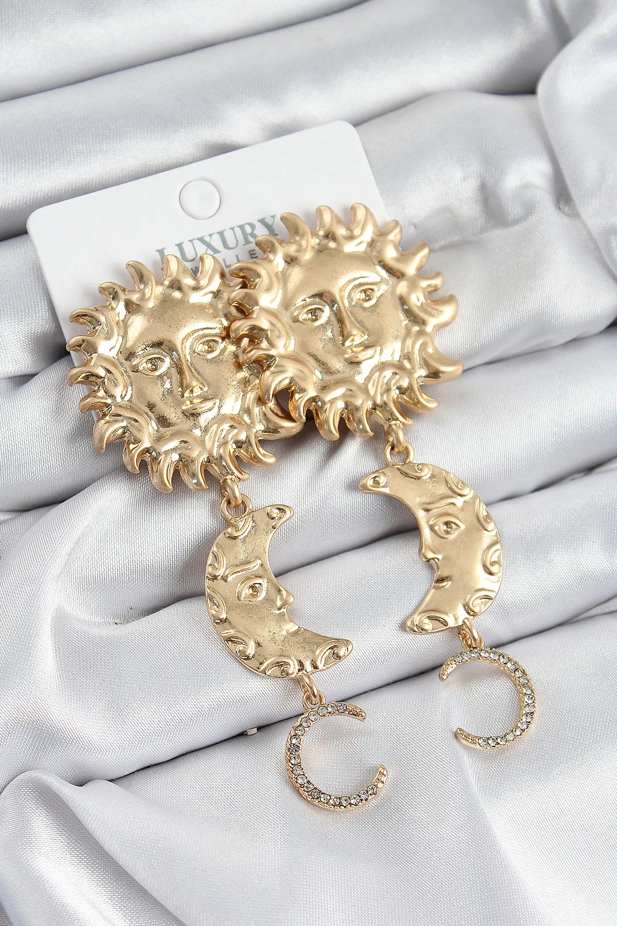 Pirinç Zirkon Taşlı Sallantılı Güneş Model Gold Renk Kadın Küpe - TJ-BKP10961