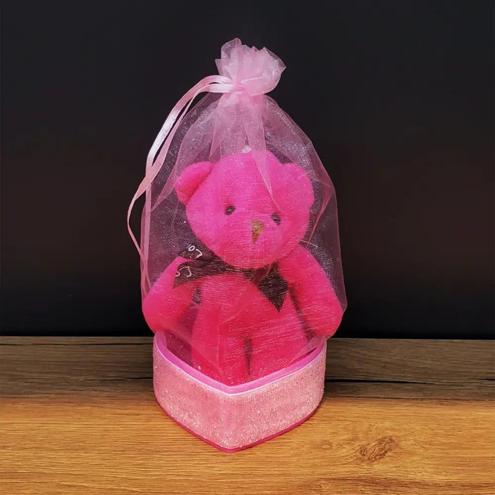 Hediyelik Pembe Tül Kese Ve Ayıcık