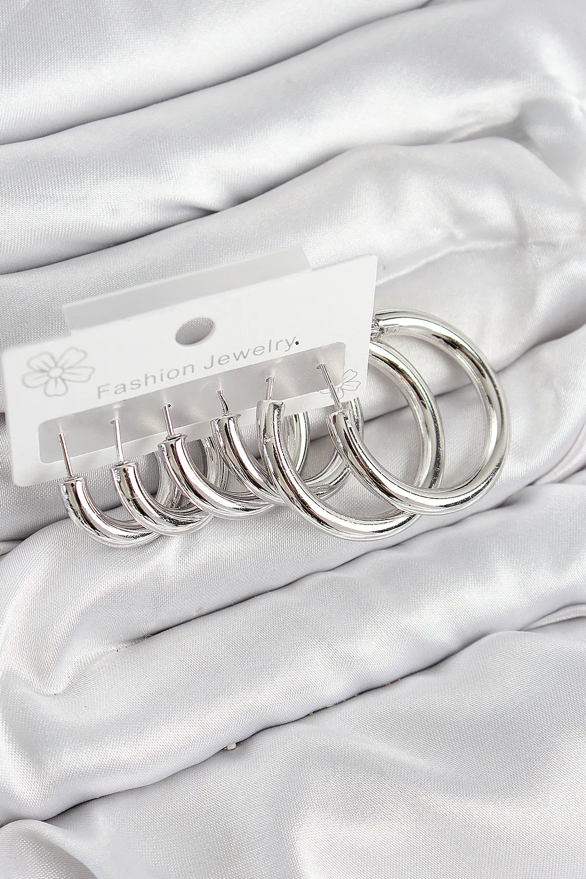 Pirinç Halka Model Gümüş Renk Kadın Set Küpe TJ-BKP11056