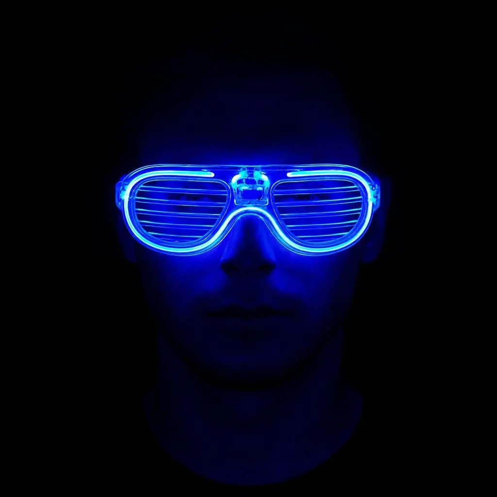 Mavi Led Işıklı Parti Gözlüğü - Neon Glow Gözlük 3 Modlu