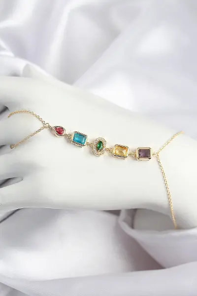 Pirinç Renkli Zirkon Taşlı Model Gold Renk Şahmeran TJ-SN725